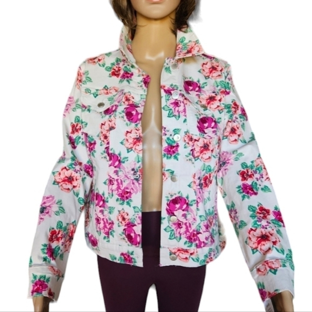 NWT Kim Rogers Floral Denim Jacket